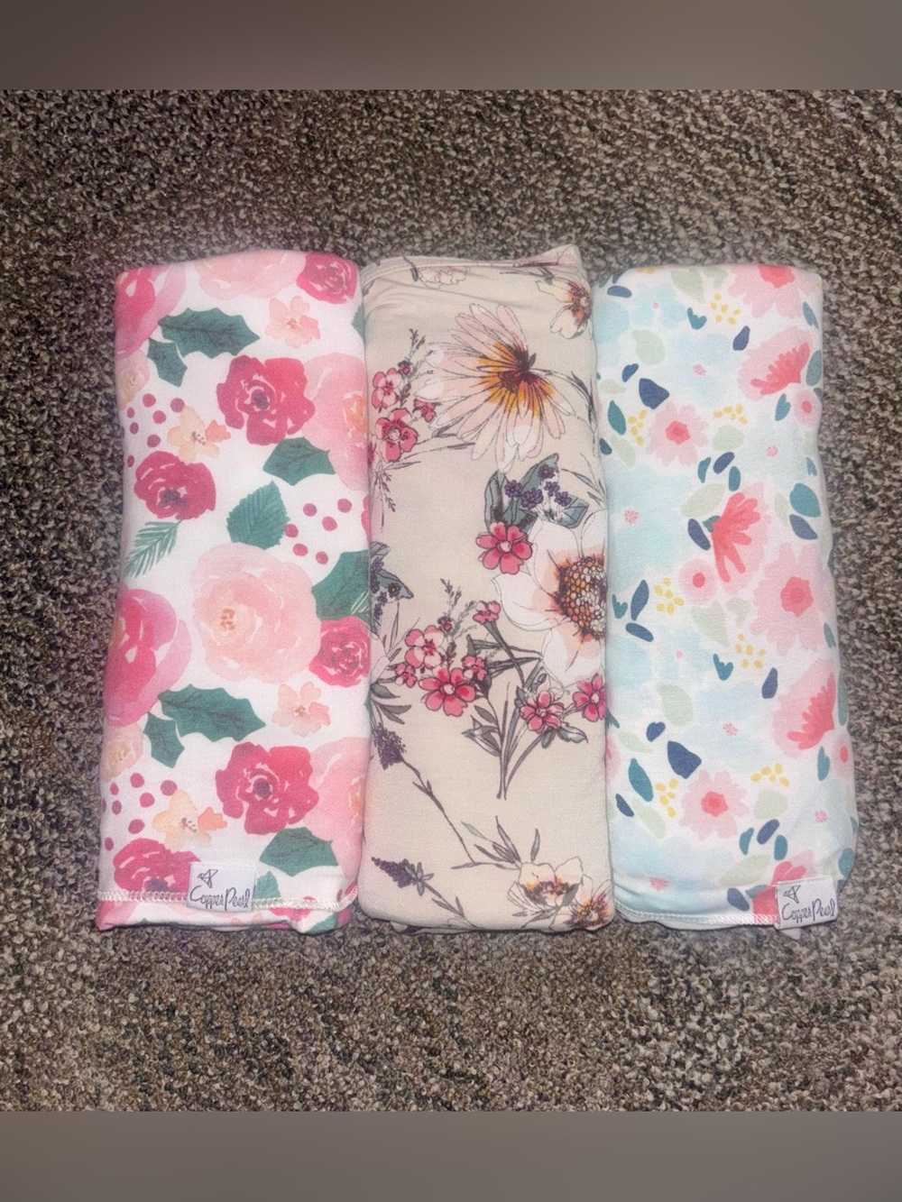 Copper Pearl & Lou Lou Baby Girl Floral Swaddle Blanket Lot Of 3. EUC. 
2 Copper
